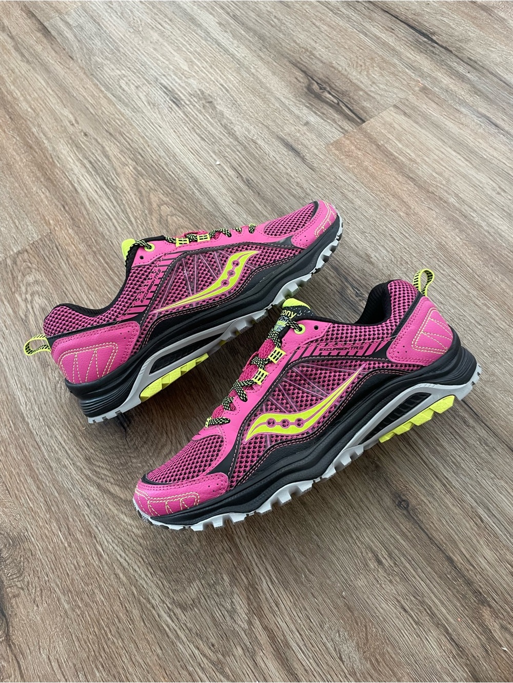 Saucony Women's Pink with Neon Yellow Trail Running Shoes